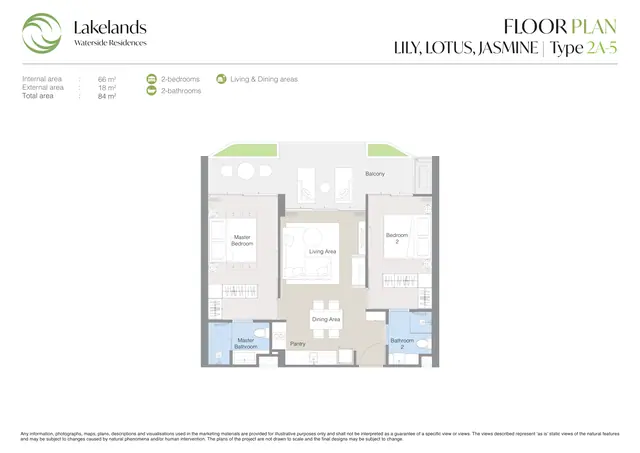 Waterside Residences Laguna Lakelands — 2 спальни · 2A-5 · 84 м², Банг Тао и Лагуна, Пхукет