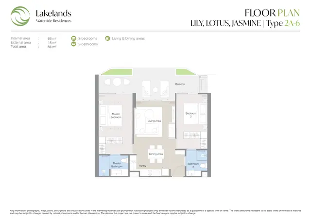 Waterside Residences Laguna Lakelands — 2 спальни · 2A-6 · 84 м², Банг Тао и Лагуна, Пхукет