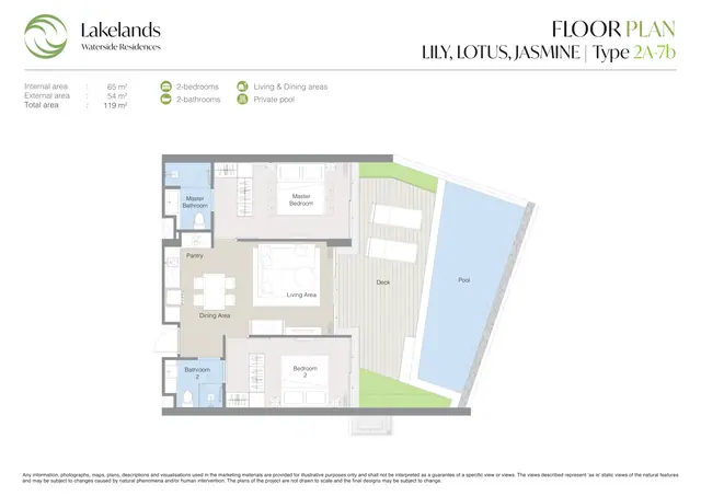 Waterside Residences Laguna Lakelands — 2 спальни · 2A · 119 м², Банг Тао и Лагуна, Пхукет