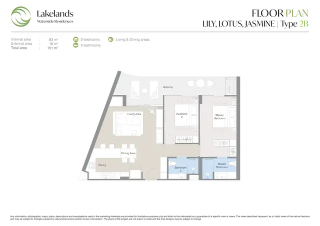 Waterside Residences Laguna Lakelands — 2 спальни · 2B · 101 м², Банг Тао и Лагуна, Пхукет