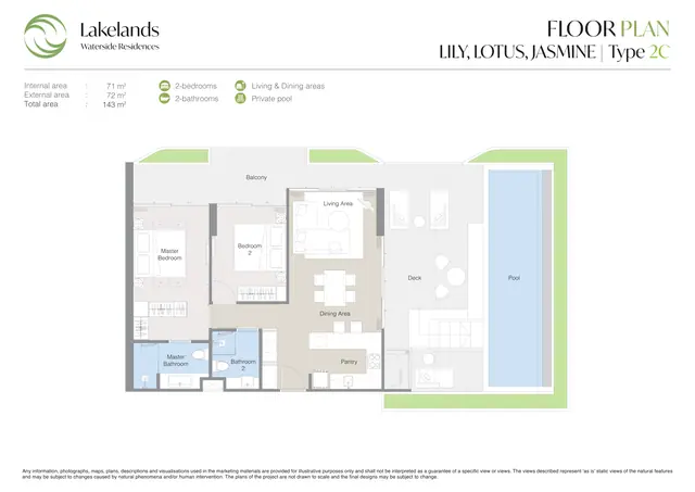 Waterside Residences Laguna Lakelands — 2 спальни · 2C · 143 м², Банг Тао и Лагуна, Пхукет