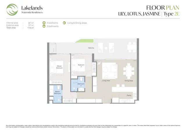 Waterside Residences Laguna Lakelands — 2 спальни · 2E · 114 м², Банг Тао и Лагуна, Пхукет