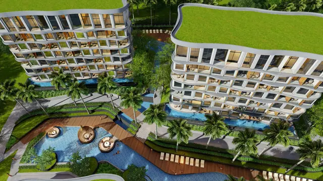 Wyndham La Vita Phuket — Зелёные кровли корпусов сверху, Раваи и Най Харн, Пхукет